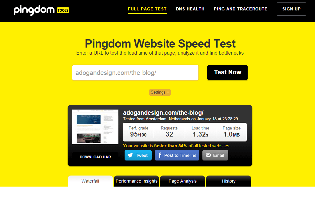 Pingdom page speed tool